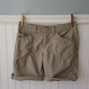 Mountain Hardwear Women's 4/36 Nylon‎ Tech Shorts Lightweight Tan Roll Tab